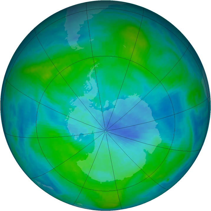 Antarctic ozone map for 03 March 1985
